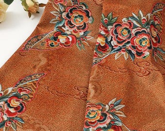 59"W ancient paintings Tea silk satin fabric, Digital print, 2 colors, Upholstery, Decor, Costume, Curtain, bag, Sewing, drapery, DIY/Fabric