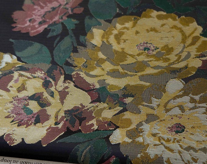 Oil painting Jacquard big peony flower fabric retro style | 57"W | Upholstery and Sewing by the meter, Dress, Handbag, Curtain fabric