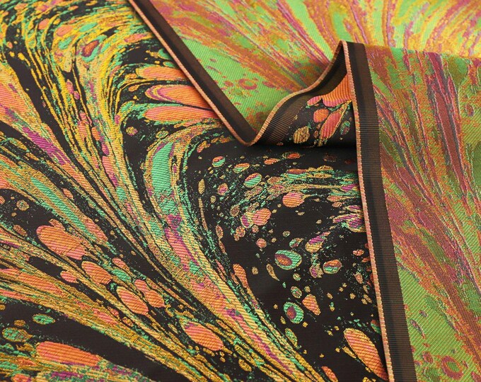 Phoenix tail Jacquard Fabric 3D Gold thread Design, 59" Wide, Upholstery, Decor, Costume, Curtain, Handbag, Sewing, DIY/Fabric by the meter
