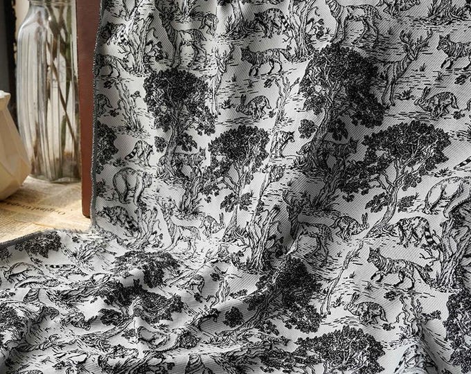 Black and white zoo Jacquard fabric, designer fabric, Upholstery, Prom dress and Sewing fabric, Upholstery, Decor, 55"W By 1 Meter on SALE