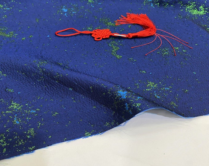 57"W Deep Blue Galaxy style, gold thread 3D jacquard dress fabric, Damask Fabric, Upholstery, Decor, Costume/Fabric by the meter