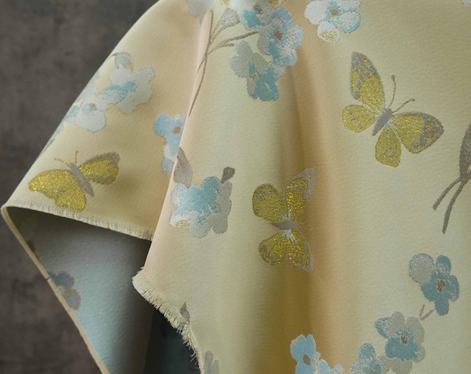 Pale gold Plum butterfly Mongolian Gown Tibetan robe decor fabric, jacquard silk brocade, Upholstery, Quilting, Sewing, DIY, drapery /fabric