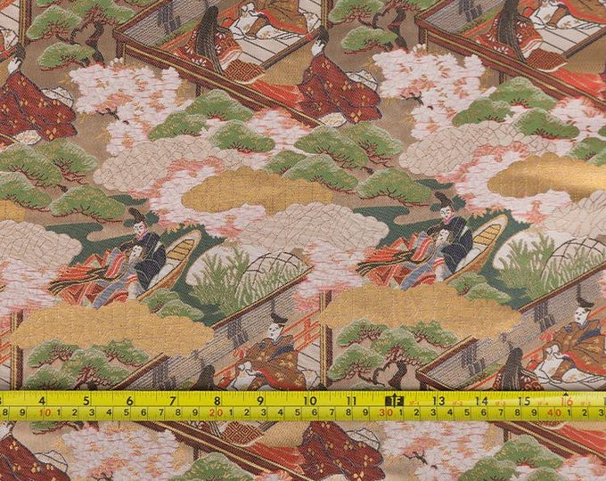 59"W Japanese Ancient Genji Monogatari Emaki Jacquard Silk Brocade Fabric, Curtain/Dress DIY Sewing Fabric, Home Furniture, Decor Fabric