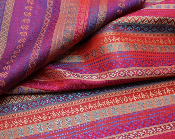 Deep burgundy pink Indian Brocade Fabric by the Meter for DIY craft, drapery, upholstery, doll clothes, dress, sari, cushion cover, curtains