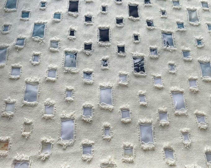 100% cotton, color grid holes of Jacquard Weave, 3D Denim Jean Cotton in a Thick Jacket Creation, 55", Upholstery, Quilting, Sewing, drapery
