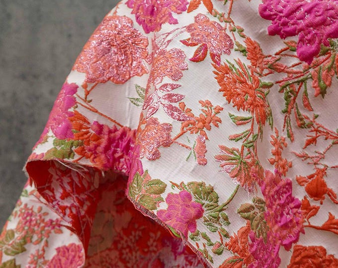 Pink Floral Embossed Fabric: 52"W Polyester Rayon Blend