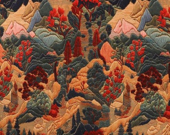 Embossed Forest Print Wool Silk Blend Fabric: Autumn Couture