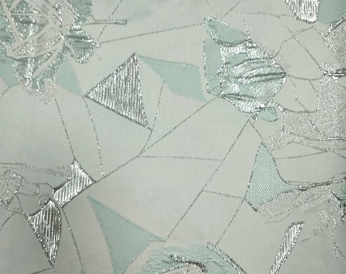 Jacquard Fabric 3D silver thread, Aqua blue Design, 59" Wide, Upholstery, Decor, Costume, Curtain, Handbag, Sewing, DIY/Fabric by the meter