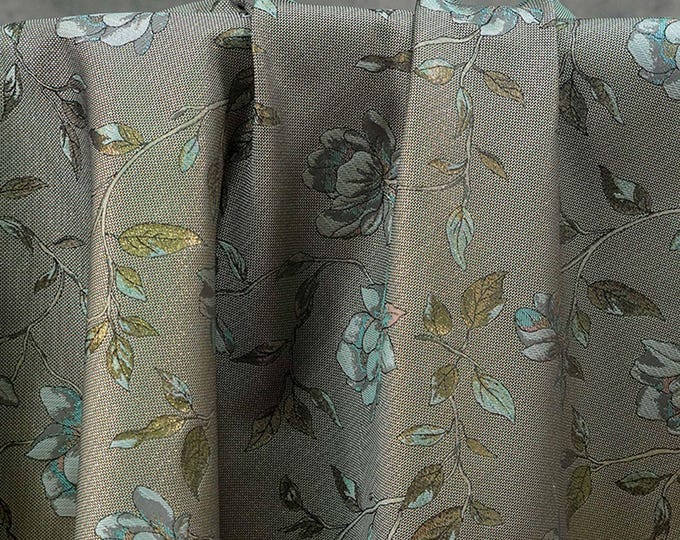 Magnolia Jacquard Quilting Fabric with Gold Thread – Upholstery, Furniture, Bags, DIY Sewing, Craft, Luxury Fabric, 60"Wide