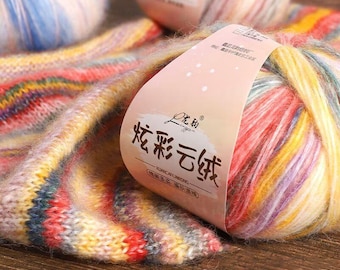 Ombre Yarn Skein with Gradient Color – Kid Mohair Lace Knitting Yarn, Colorful Gradient Rainbow DIY Hand Knitted Wool Ball, Sold by Ball