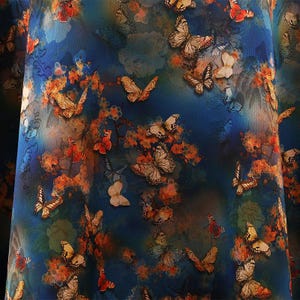 Tessuto di raso di seta antica farfalla da 59" di larghezza, stampa digitale, 2 colori, tappezzeria, arredamento, costume, tenda, borsa, cucito, tendaggi, fai da te/tessuto