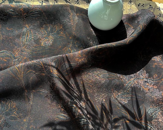 Floral Print Satin Tea Silk Fabric | Ash Gray, 59" Wide