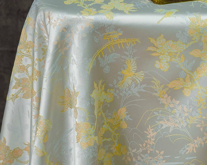 63"W Ancient Chinese Famous paintings pattern jacquard fabric, Upholstery, Decor, Costume, Curtain, Handbag, Sewing, DIY/Fabric by the meter