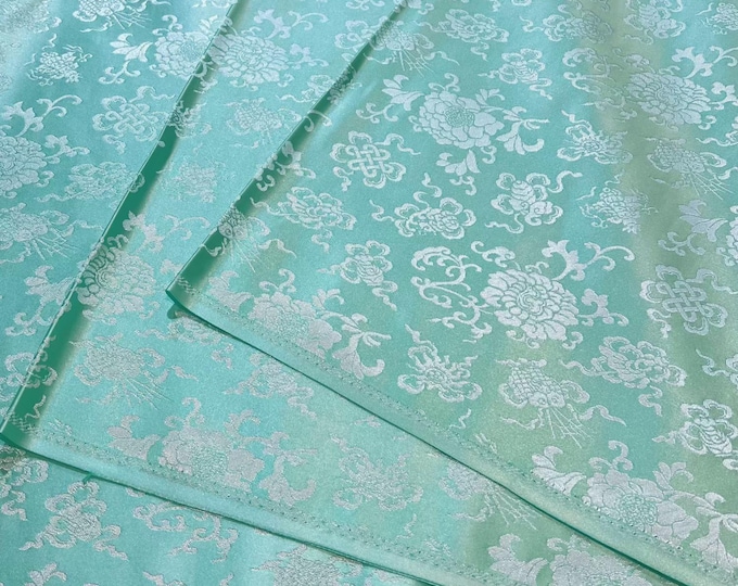 Mongolia Tibetan double fish silk Brocade Fabric, 29.5"W, Upholstery, Decor, Costume, Curtain, Handbag, Sewing, Cheongsam/Fabric by 1meter