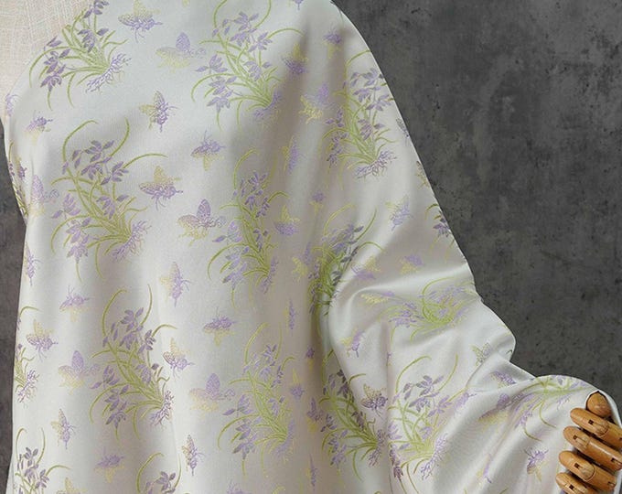 Xianglan Butterfly Brocade Fabric – Chinese Style Jacquard Satin for Qipao, Cheongsam, Dressmaking, Upholstery, Costume, DIY Crafts, 60"W