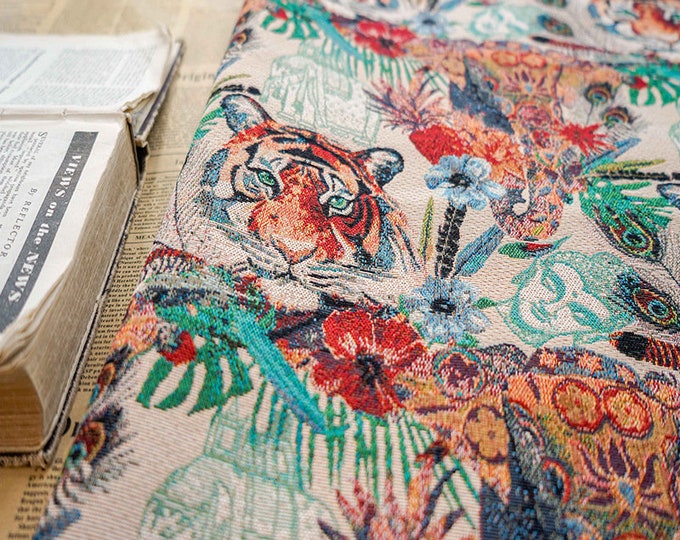 Autumn & winter Jacquard fabric, Tiger zoo pattern, Upholstery, Prom dress, Sewing fabric, Upholstery, Decor, Jacket, 59"W By 1 Meter
