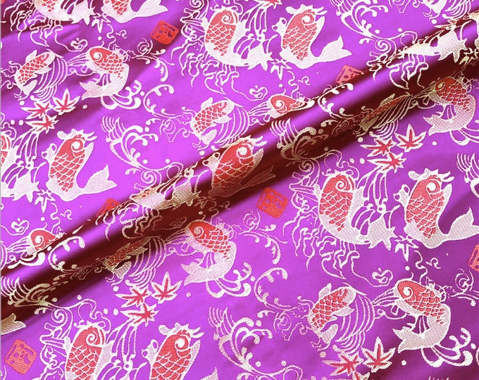 59“W Chinese Silk Brocade Fabric Carp Jumping over dragon gate pattern, Home Decor, Table cloth, bed runner, pillow case Cheongsam Fabric