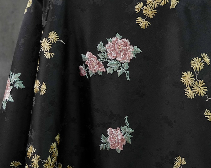 59" Song embroidery Brocade fabric, Emperor Tibetan, Upholstery, Decor, Costume, Curtain, Handbag, Sewing/Fabric by the meter