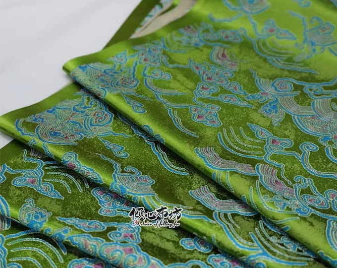 29.5"W Traditional Ocean waves Silk rayon jacquard brocade Fabric, fabric for dresses, skirts, Upholstery, Sewing, drapery, Handbag/fabric