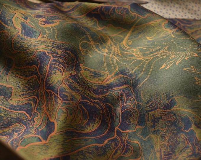 Mountains ink painting 60s Cotton Fabric by 1meter, 55"W, drapery, Upholstery, Decor, Costume, Curtain, bag, Sewing, cheongsam/Fabric