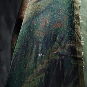 55&quot;W dark green silk satin fabric, multi colored dunhuang pattern, LIGHTWEIGHT Sewing fabric, Upholstery, Decor, Costume/ by the yard