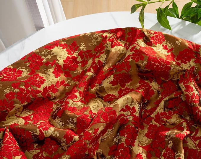 Floral Dragon Jacquard Chenille Velvet – Chinese-Style Fabric for Cheongsam, Hanfu, and Handmade Cushions, 59" Wide