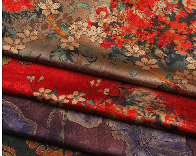 Printed Floral Satin Fabric: Vintage Style Rayon Blend, 59" Wide