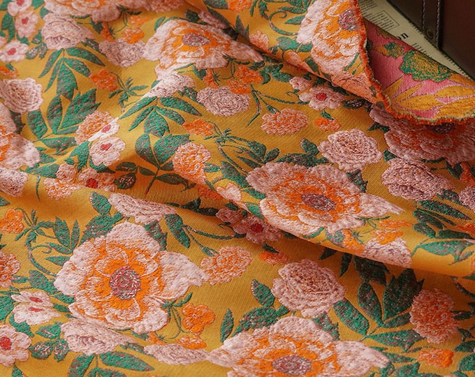 Bright colors Lurex woven jacquard, 3D Big flower pattern, Upholstery, Prom dress, Quilting, drapery, Sewing/ fabric, 54" W By 1 Meter