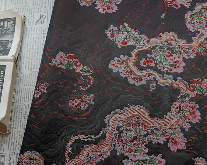 Vintage Jacquard Qipao Fabric – Traditional Chinese Cheongsam Textile, 65"Wide