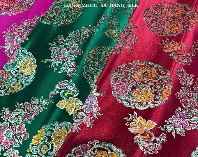 Floral Silk Brocade Fabric: Multicolor Chinese Qipao Cheongsam, 29.5"W