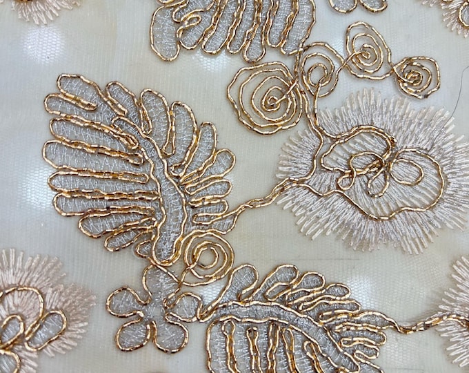 Golden Strands Embroidery Fabric: Luxury Wedding Dress Veil, DIY Accessories