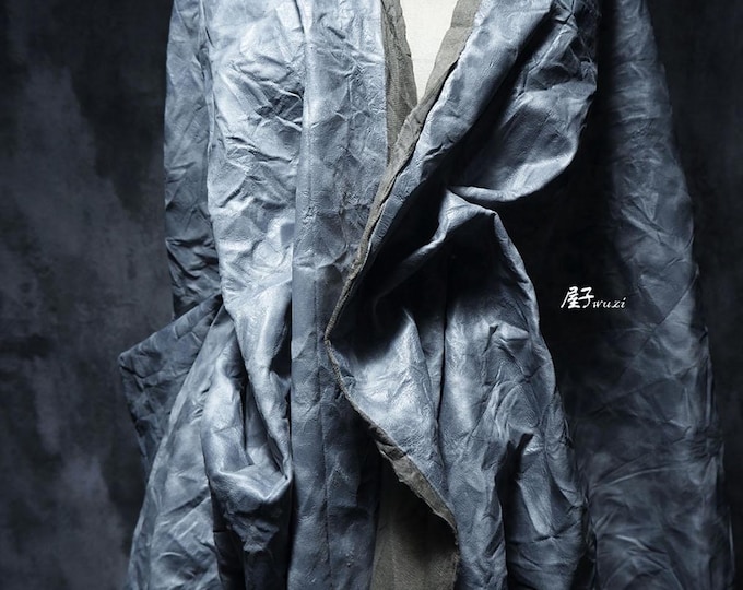 PU leather fabric, washed leather, distressed wrinkled texture, matte frosted designer Fabric, coat, Cosplay, handbag, shoes, costumes, 51"W