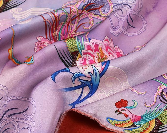 Acetate Xiangyun Tea Silk Satin Fabric: Digital Print Drapery, 59"W
