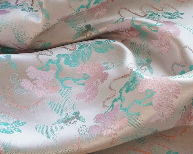 59W beige Song Brocade Wishful crane brid pattern Silk Brocade, Emperor Tibetan robe, cheongsam, spinning, silk rayon sewing, Quilting, DIY