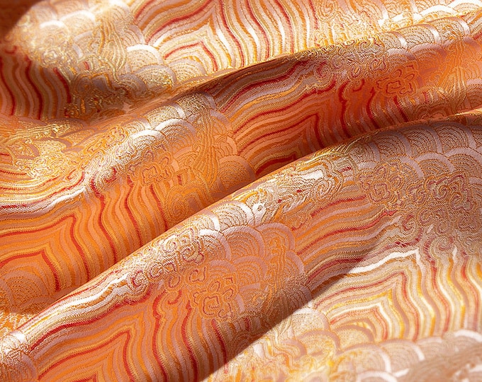 Traditional Sea Ocean waves fabric, Silk rayon jacquard brocade Fabric, 59"in Width, fabric for dresses, skirts, shirts, Wedding on SALE