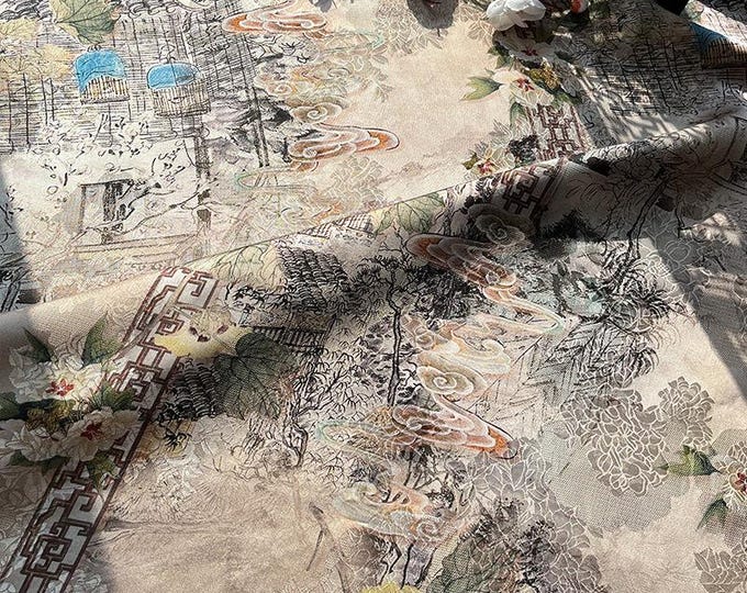 Floral Window Gambiered Canton Gauze Fabric - Daiwa Brocade, 59" Wide