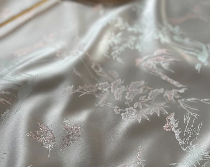 Window grilles Japanese Nishijin Fabric, Japanese bird butterfly silk brocade by the meter, 59“W, Upholstery, Decor, Costume/by the meter