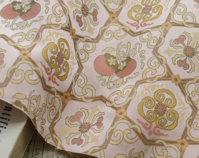 Light Pink Brocade Cheongsam Fabric: Eight Ruyi Treasures, 59"W