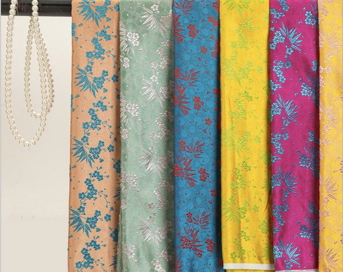 7 Colors Cherry Blossom and Bamboo Traditional Brocade Jacquard Special Occasion Renaissance Fashion Fabric by the Meter, Upholstery Sewing