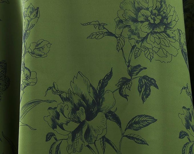 59"W Green color Tea silk satin fabric, 2 patterns, Upholstery, Decor, Costume, Curtain, bag, Sewing, drapery, DIY/Fabric