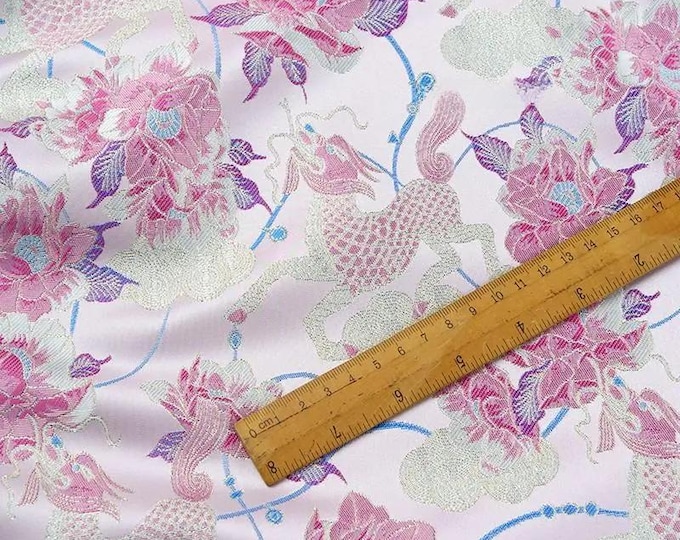 Chinese Kirin silk brocade, Tibetan robe, decor, Upholstery/fabric, silk Brocade handmade fabric, jacquard antique fabric, 59"W, pink color