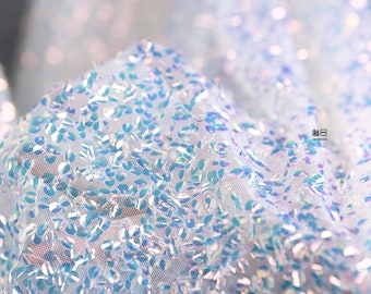 50“W Hand-stitched small glitter sequins Symphony mesh fabric, Designer Fabric, High Quality, Prom Dress, Doll Making, Sewing fabric
