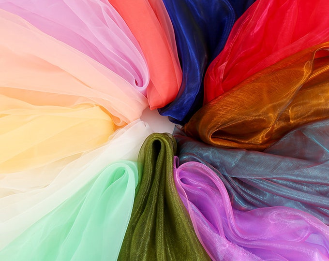 SALE: 44 colors Organza fabric, 59" Wide, sheer tulle, tutu Dress, Upholstery, Decor, Costume, Curtain, Handbag, Sewing/Fabric by the meter