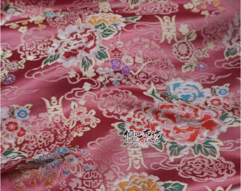 Pink Peony Silk Brocade Fabric: 29"W Wedding Costume Decor