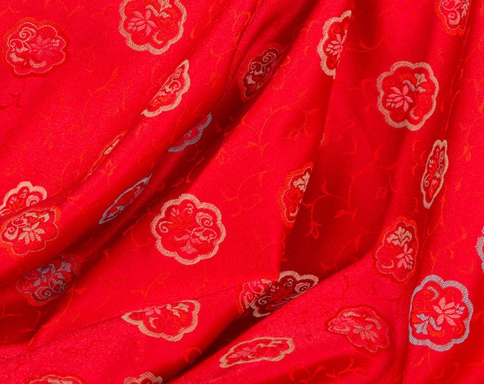 59" Width Nishijin Ori Brocade Satin Fabric With Lotus cake moon cake pattern| Japanese Style Upholstery, Quilting and Sewing fabric