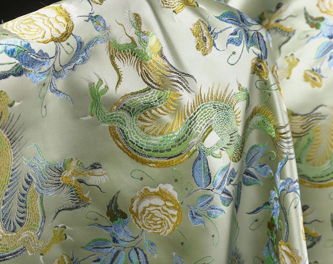 Filled with dragons jacquard fabric, designer fabric, Prom dress, 59"W, Upholstery, Decor, Costume, bag, Sewing, Quilting damask/Fabric
