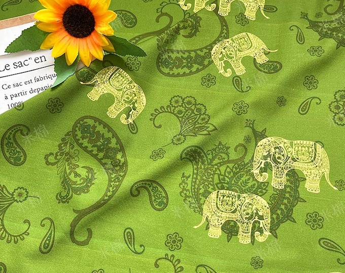 Elephant Print Cotton Fabric: Ethnic Style Sewing Material, 56" Wide