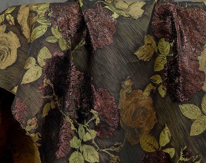 Rose Jacquard Brocade Fabric | Embossed Floral Dress Material, 59" Wide
