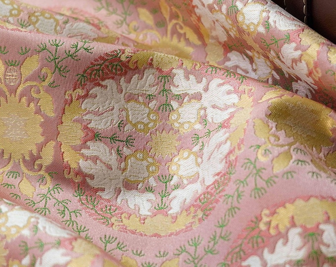Gold thread fish and lotus jacquard fabric, 3D texture, designer fabric, Upholstery, quilting Sewing DIY fabric, 55" W By 1 yard on SALE