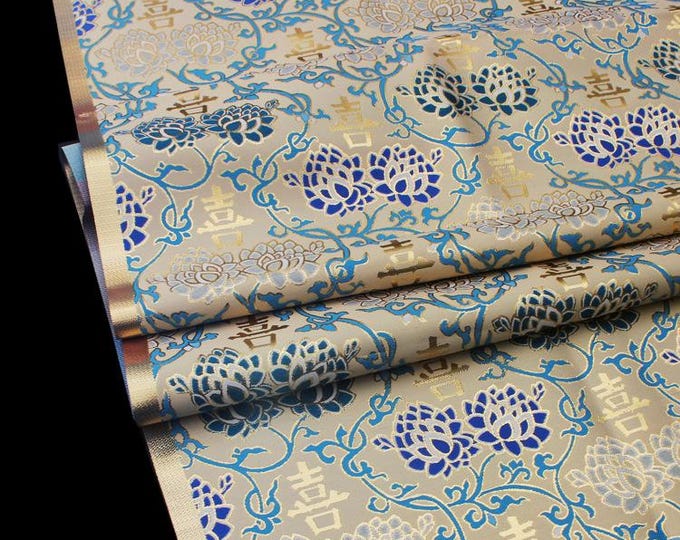 Chinese Emperor Queen and King Wedding Cheongsam Fabric, Embroidery Gold happy pattern, Silk brocade 58"W, Sewing fabric, cheongsam, Qipao
